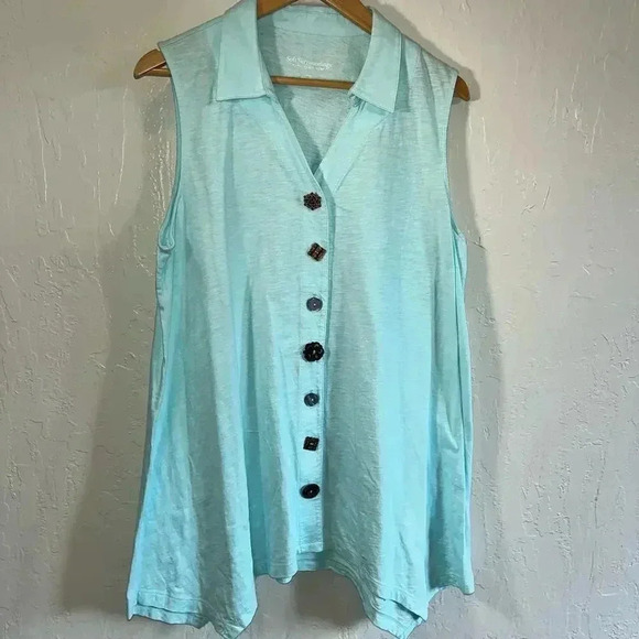 Soft Surroundings Danielle Turquoise Sleeveless Mismatch Button Tank Top Large - Picture 2 of 6